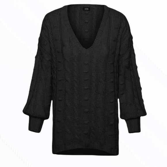 AFRM Bostom Long Cable V-Neck Sweater in Noir XS/S - Picture 1 of 7